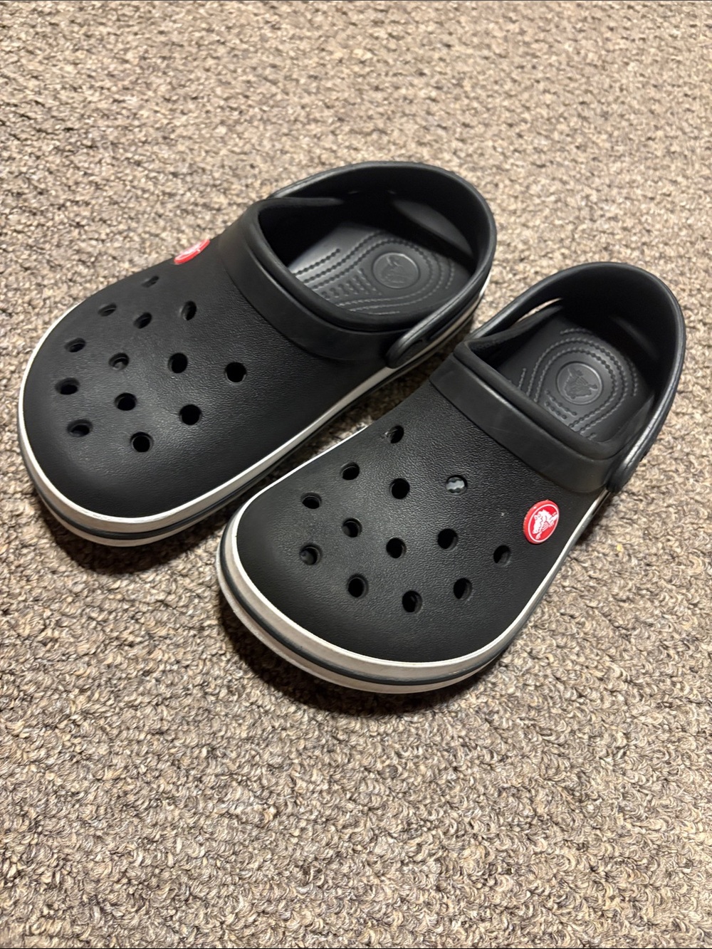 CROCS Kids Black Slip-On Clogs with White Trim